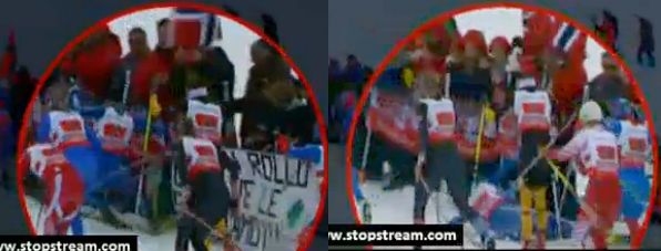 Anne Kyllönen crashed and got caught up in the fencing