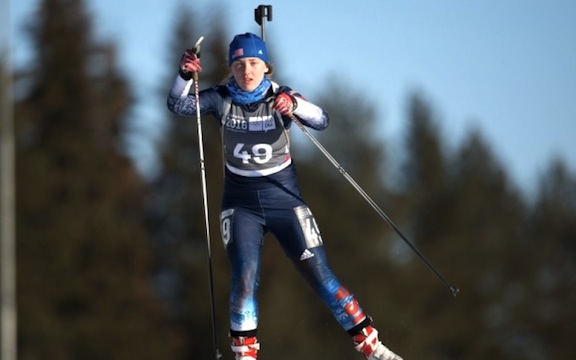 Chloe Levins (USA) raced to an impressive 4th in the Biathlon Pursuit [P] YIS/IOC