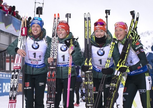 Team Germany (l-r) Hinz, Hildebrand, Hammerschmidt, Dahlmeier [P] Nordic Focus