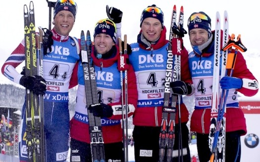 Team Norway (l-r) Birkeland, Bjoentegaard, L'abee-Lund, Bjoerndalen [P] Nordic Focus