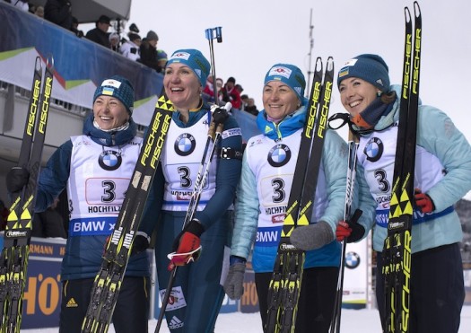 Team Ukraine (l-r) Semerenko, Pidhrushna, Dzhima, Semerenko [P] Nordic Focus