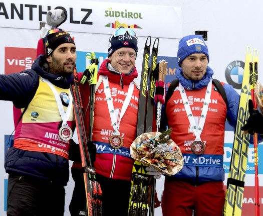Men's podium (l-r) 2nd, Boe 1st, Shipulin 3rd [P] Nordic Focus