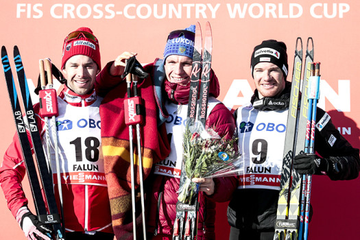 (l-r) Alex Harvey (CAN), Alexander Bolshunov (RUS), Dario Cologna (SUI) [P] NordicFocus