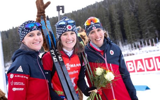 Olympic veterans (l to r) Joanne Reid, Clare Egan and Susan Dunklee lead the U.S. women’s team into the 2019 IBU World Championships [P] Nordic Focus