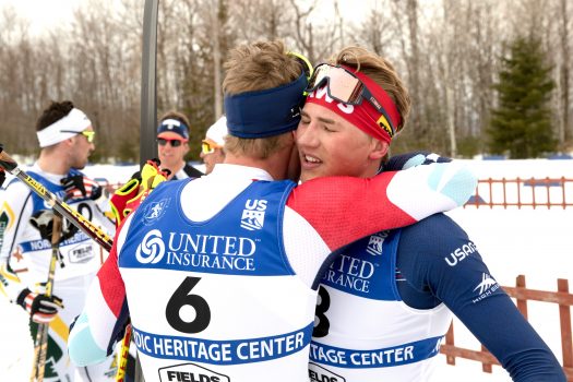 Bjornsen and Schumacher at the finish [P] U.S. Ski & Snowboard – Reese Brown