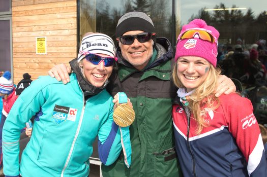 Kikkan Randall and Jessie Diggins with legendary Bill Koch who won silver in the men’s 30km Classic at the 1976 Games in Innsbruck, the U.S.A.’s first Olympic medal [P] Reese Brown