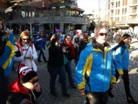 Swedish, Canadian, and U.S. fans on the move in Whistler Village. [P] Sandra Walter