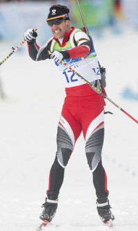 Christoph Summan (AUT) celebrates winning second place. [P] Heinz Ruckemann