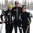Day 1 of skiing in Muonio on great snow (l-r) Kikkan, Andy, Liz. [P] courtesy of Liz Stephen
