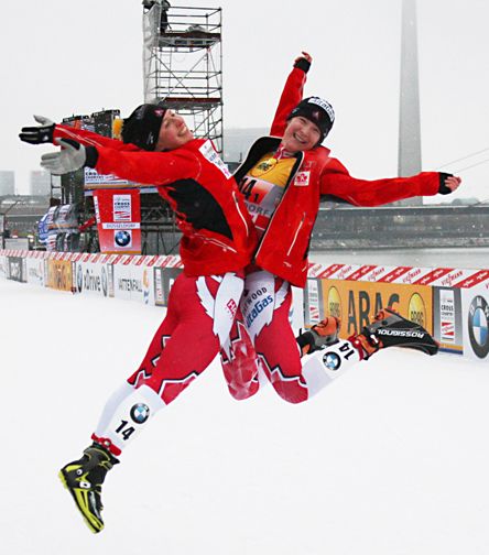 Canada’s Chandra Crawford and Daria Gaiazova celebrate. [P] Nordic Focus