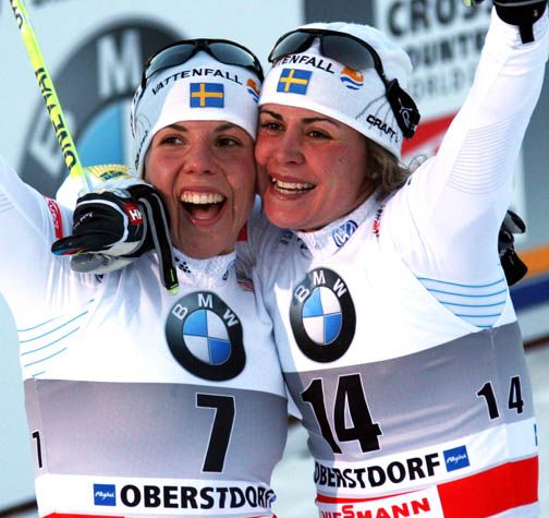 Sweden’s Charlotte Kalle (l) and Anna...
