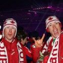 (l-r) Drew Goldsack and George Grey at the 2006 Olympic Closing Ceremonies. [P] Drew Goldsack