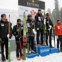 Western Canadian Champs men’s overall podium (l-r): Chris Butler 6th, Pate Neumann 5th, Brian McKeever 3rd, Drew Goldsack 1st, Graham Nishikawa 2nd, Stefan Kuhn 4th. [P] 2011 Haywood Ski Westerns