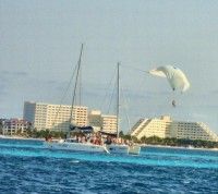 Another catamaran with the spinnaker out!