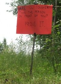 Some of us made signs for the running race: this one was at the top of a really long steep hill [P] Bryan Fish
