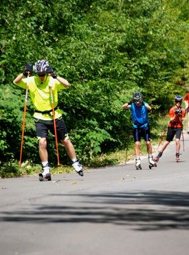 Rollerskiers on the roads near Hardwood....