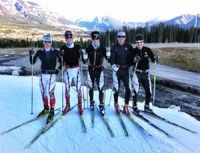 Kev, G-Kill, Nish, Drew and Babs smiling – on skis the afternoon of October 15th. Not too shabby. [P] Devon Kershaw