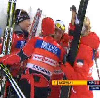 Norway celebrates at the...