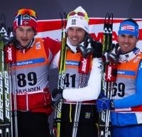 Men’s podium (l-r) Northug 2nd, Olsson 1st, Clara 3rd. [P] Nordic Focus