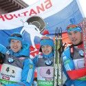 Team Russia (l-r) Volkov, Vilukhina, Shipulin (Zaitseva missing) [P] Nordic Focus