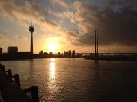 Sunset on the Rhine river in Dusseldorf