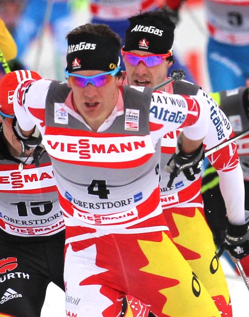 Kershaw (in front) and Harvey during the 20km Skiathlon [P] Nordic Focus