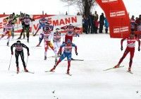 Finish line sprint (l-r) Cologna, Vylegzhanin and Northug [P] NordicFocus