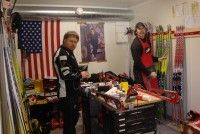 This is what it looks like when your team produces the fastest skis in the world: Oleg and Gibbs rocking in the wax room. (I wanted a shot of all the techs but wasn’t allowed in earlier because it would have torched my lungs) [P] Jessie Diggins