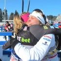 Diggins (l) and Haag at the finish [P] Kikkan Randall