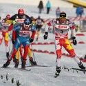 Devon Kershaw at the finish with Ilia Chernousov (2nd) and Tobias Angerer (3rd) behind. [P] Nordic Focus