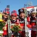 Team Norway (l-r) Skofterud, Johaug, Uhrenholdt Jacobsen, Bjoergen. [P] Nordic Focus