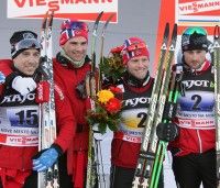 Team Norway (l-r) Roenning, Dyrhaug, Sundby and Northug (NOR) [P] Nordic Focus