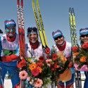 Team Russia wins gold (l-r): Natalia Zhukova (RUS), Nadezhda Shuniaeva (RUS), Elena Serokhvostova (RUS), Elena Soboleva (RUS). [P] Nordic Focus