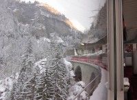 View out the train window headed towards St. Moritz from Zurich [P] Holly Brooks