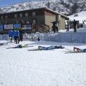 J2 Girls sprawled out all over the ground at the finish of the final sprint race. [P] Amie Smith