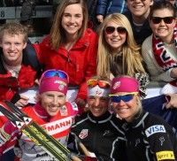 (l-r) Kikkan Randall, Elizabeth Stephen and Sadie Bjornsen with fans [P] Nordic Focus