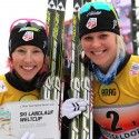 Kikkan Randall with Sadie Bjornsen (USA) finished second in the team sprint in Duesseldorf [P] Nordic Focus