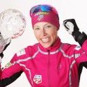 Kikkan Randall (USA) with her FIS World Cup Sprint crystal globe. [P] Nordic Focus
