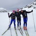 Holly Brooks (centre) and friends (far left, Kikkan Randall) 3.5h crust ski – May 1st. [P] courtesy of Holly Brooks