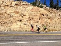 Rollerskiing at 3280m? Check. A few of us at the pass on the Mirror Lakes Highway. [P] The Nish