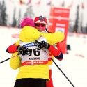 Randall and Bjoergen hug at the finish [P] Nordic Focus