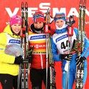 Final podium (l-r) Randall 2nd, Bjoergen 1st, Tchekaleva 3rd. [P] Nordic Focus