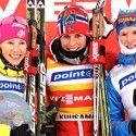 Final podium (l-r) Randall 2nd, Bjoergen 1st, Tchekaleva 3rd. [P] Nordic Focus