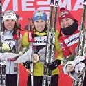 Women’s Prologue final podium (l-r) Kalla 2nd, Randall 1st, Kowalczyk 3rd [P] Nordic Focus