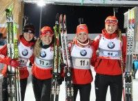 The Czech Republic squad earned bronze in the women’s biathlon relay in Ruhpolding (l-r): Venika Vitkova, Gabriela Soukalova, Kristyna Cerna, Veronika Zvaricova. [P] Nordic Focus