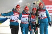 Ukrainian relay team (l-r: Juliya Dzhyma, Valj Semerenko, Vita Semerenko, Olena Pidhrushna) [P] Nordic Focus