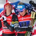 USA’s Jessica Diggins (l) and Kikkan Randall victorious [P] Nordic Focus