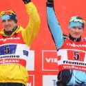 Kazakstan’s Alexey Poltoranin (l) and Nikolay Chebotko celebrate bronze [P] Nordic Focus