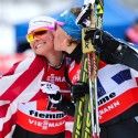 Diggins (l) and Randall celebrate gold the American way [P] Nordic Focus