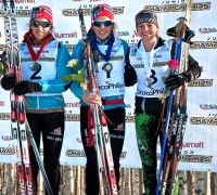 FJ1 Junior Women’s final podium (l-r) Lotta Weng 2nd, Tiril Weng 1st, Alayna Sonnesyn 3rd [P] Bert Boyer